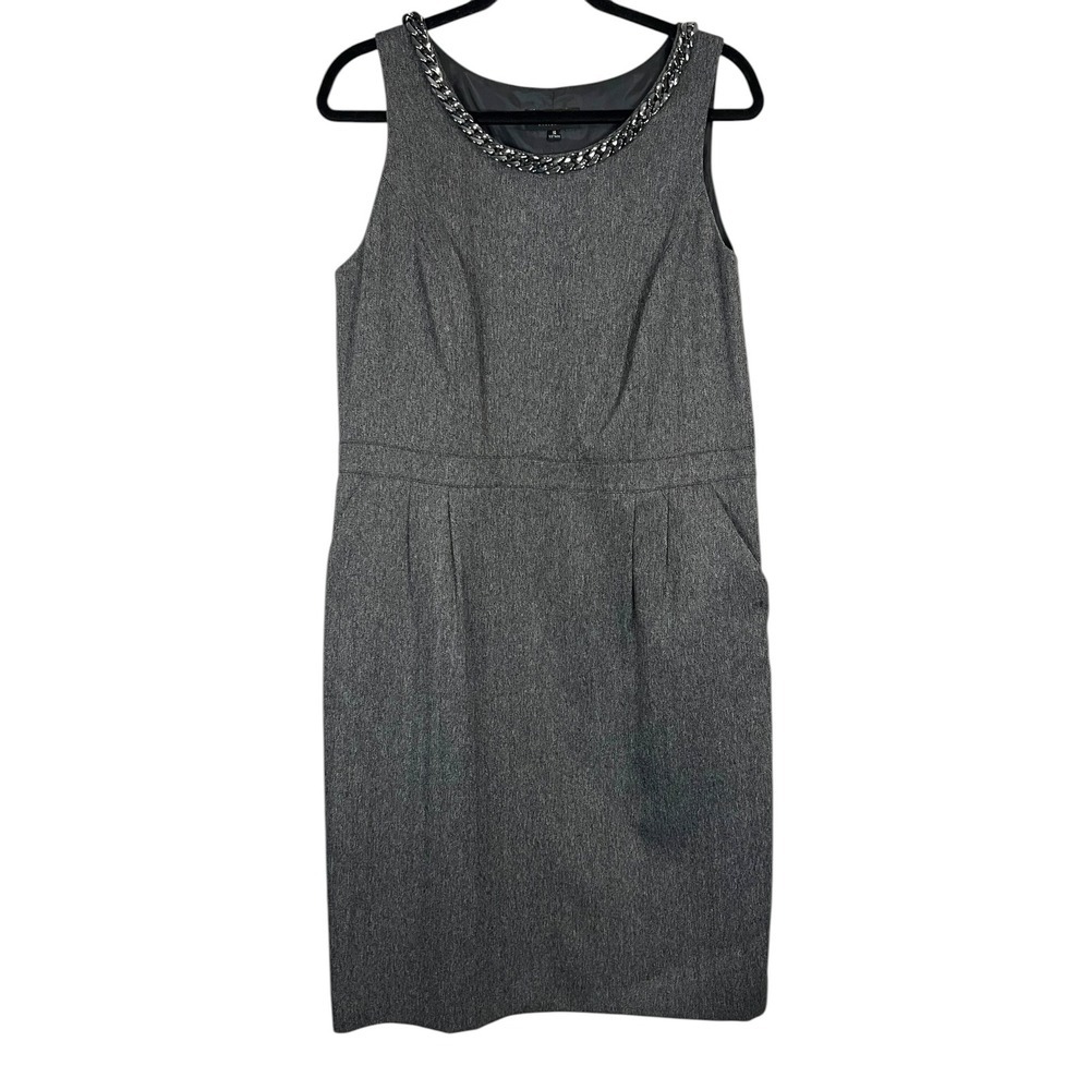 John Meyer Collection Women's Grey Herringbone Chain Neck Sheath Dress Size 14